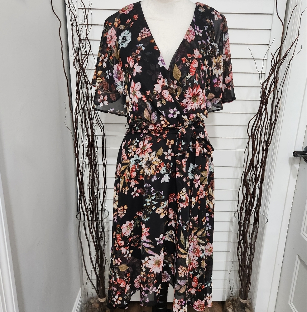 Black and Floral Long Flowy Dress